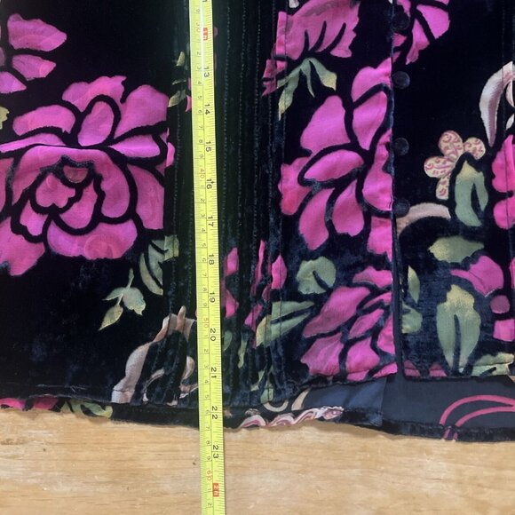 POL Button Blouse Women M Velvet Burnout Floral Ruffle Pleats Lace Feminine Top - Picture 9 of 12